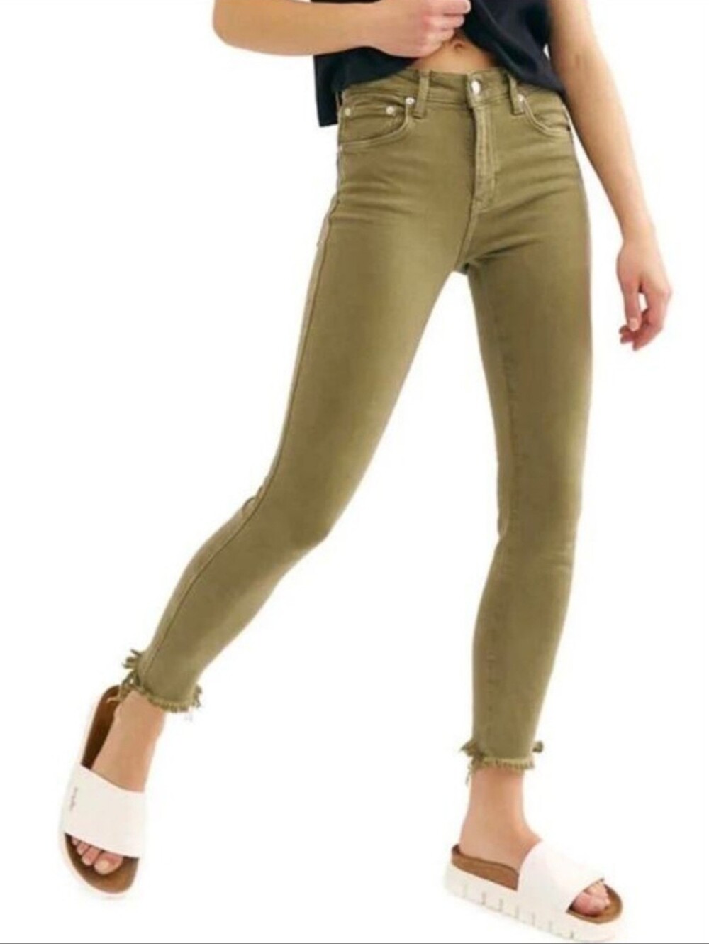 We The Free "Raw Hem Jegging Skinny Jeans" Sage Army Green | Women's Size 26 - Picture 2 of 12